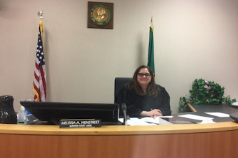 caption: Girls Court Judge, the Honorable Melissa Hemstreet, sits in the courtroom after a Girls Court session.