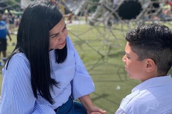 caption: Maria Barrios and her son, who began treatment for anxiety at Seattle Children's Hospital at age 6. He's now 10. 
