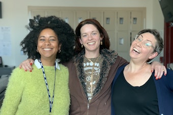 caption: Eula Scott Bynoe, Savannah Sly, and Jeannie Yandel talk about workplace clothing as costume.
