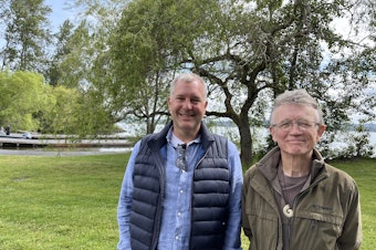 caption: Robert Johnson, left, and Leon Seaman with the View Ridge Community Council advocated for new public safety measures in Seattle's Magnuson Park. 