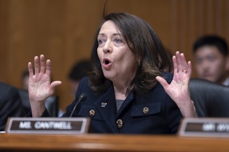 caption: Sen. Maria Cantwell, D-Wash., speaks before the Senate Finance Committee holds a roll call vote approving the nomination of Robert F. Kennedy Jr. to lead the Health and Human Services Department, on Capitol Hill in Washington, Tuesday, Feb. 4, 2025.