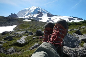 caption: To hike to Spray Park in Mount Rainier National Park, you would need a America the Beautiful Pass, or pay for a day pass, but not use your Discover Pass or Northwest Forest Pass. Got it?