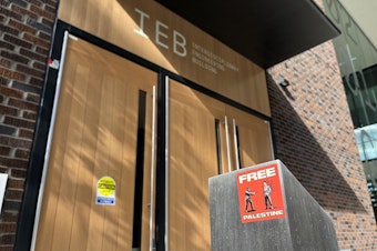 caption: The Interdisciplinary Engineering Building at the University of Washington in Seattle was the site of a pro-Palestine protest that vandalized the building and led to arrests and suspensions.